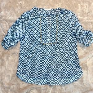 Sheer Geo Print Studded Blouse
